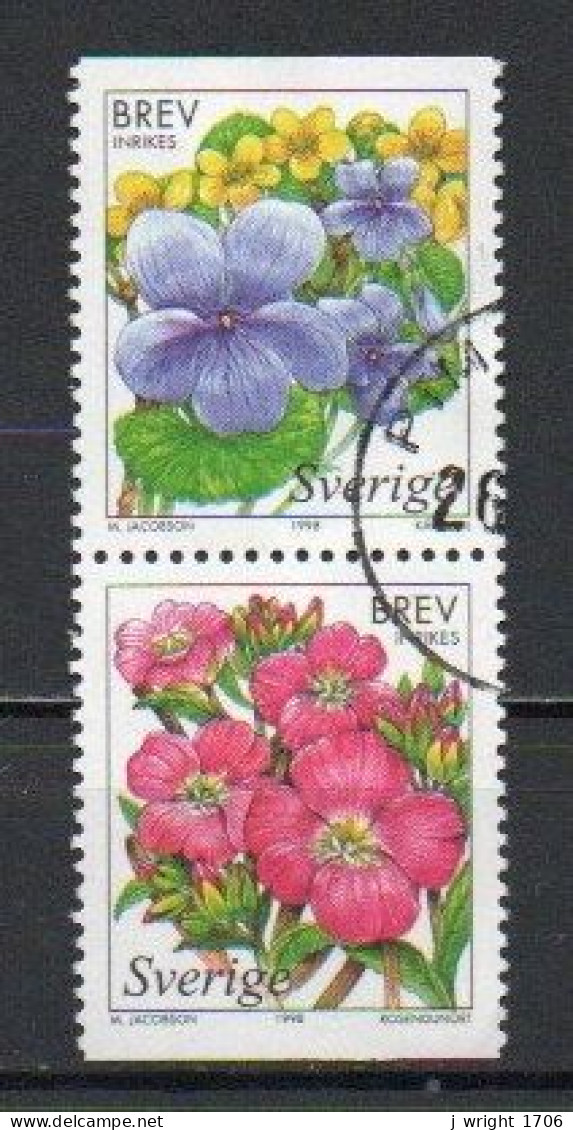 Sweden, 1998, Wetland Flowers, Set/Joined Pair, USED - Usados