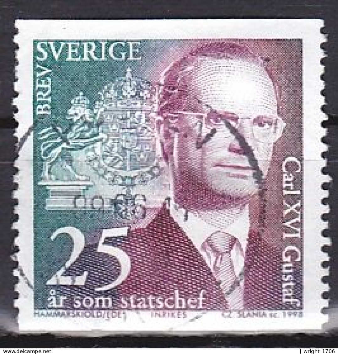 Sweden, 1998, King Carl XVI Gustaf Accession 25th Anniv, Letter, USED - Oblitérés