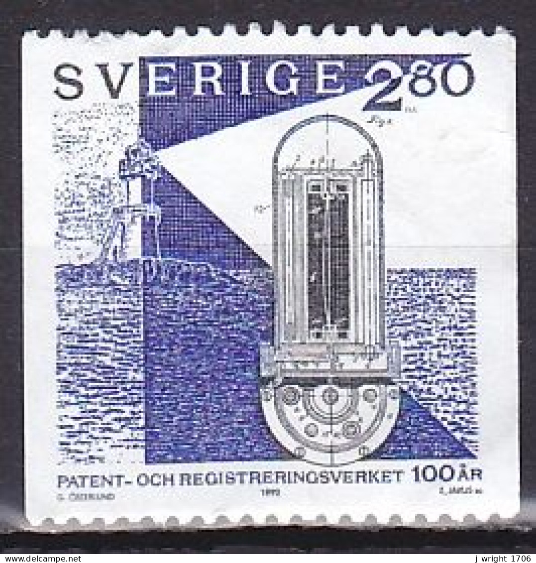 Sweden, 1992, Patent & Registration Office Centenary, 2.80kr, USED - Usados