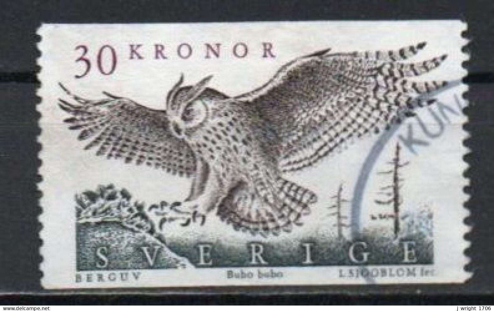 Sweden, 1989, Eagle Owl, 30kr, USED - Gebruikt