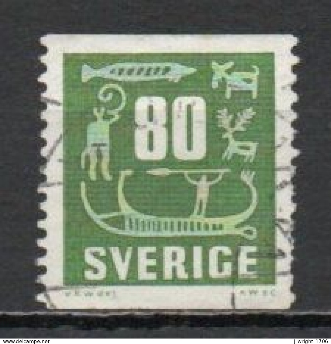 Sweden, 1957, Rock Carvings, 80ö, USED - Used Stamps