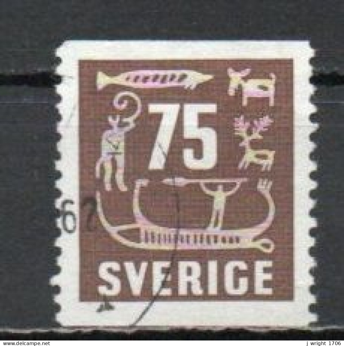 Sweden, 1954, Rock Carvings, 75ö, USED - Oblitérés