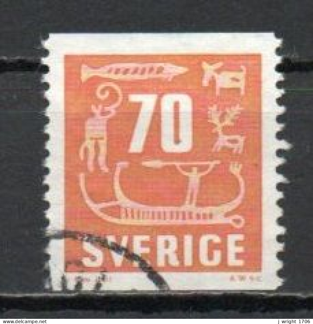 Sweden, 1957, Rock Carvings, 70ö, USED - Oblitérés