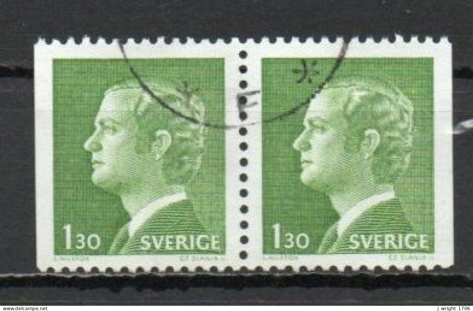 Sweden, 1978, King Carl XVI Gustaf, 1.30kr/Perf 3 Sides Joined Pair, USED - Usados