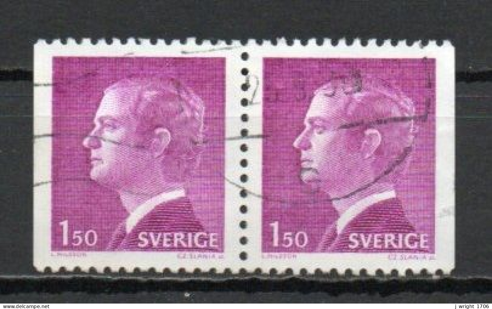 Sweden, 1980, King Carl XVI Gustaf, 1.50kr/Perf 3 Sides Joined Pair, USED - Gebruikt