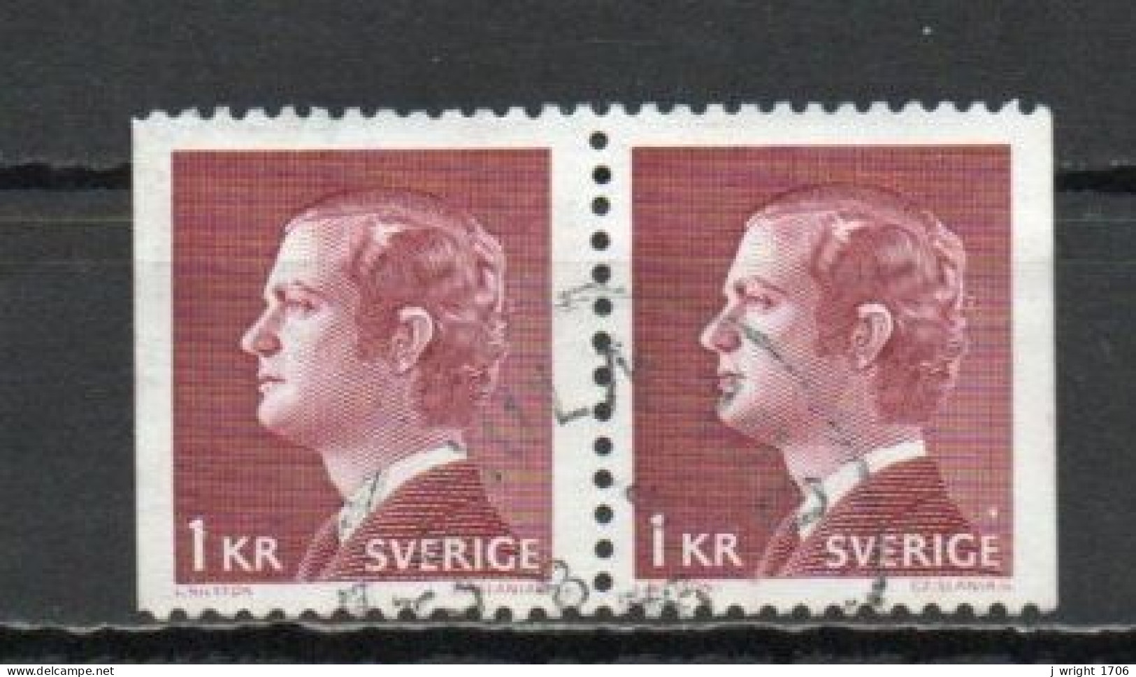 Sweden, 1976, King Carl XVI Gustaf, 1kr/Perf 3 Sides Joined Pair, USED - Usados