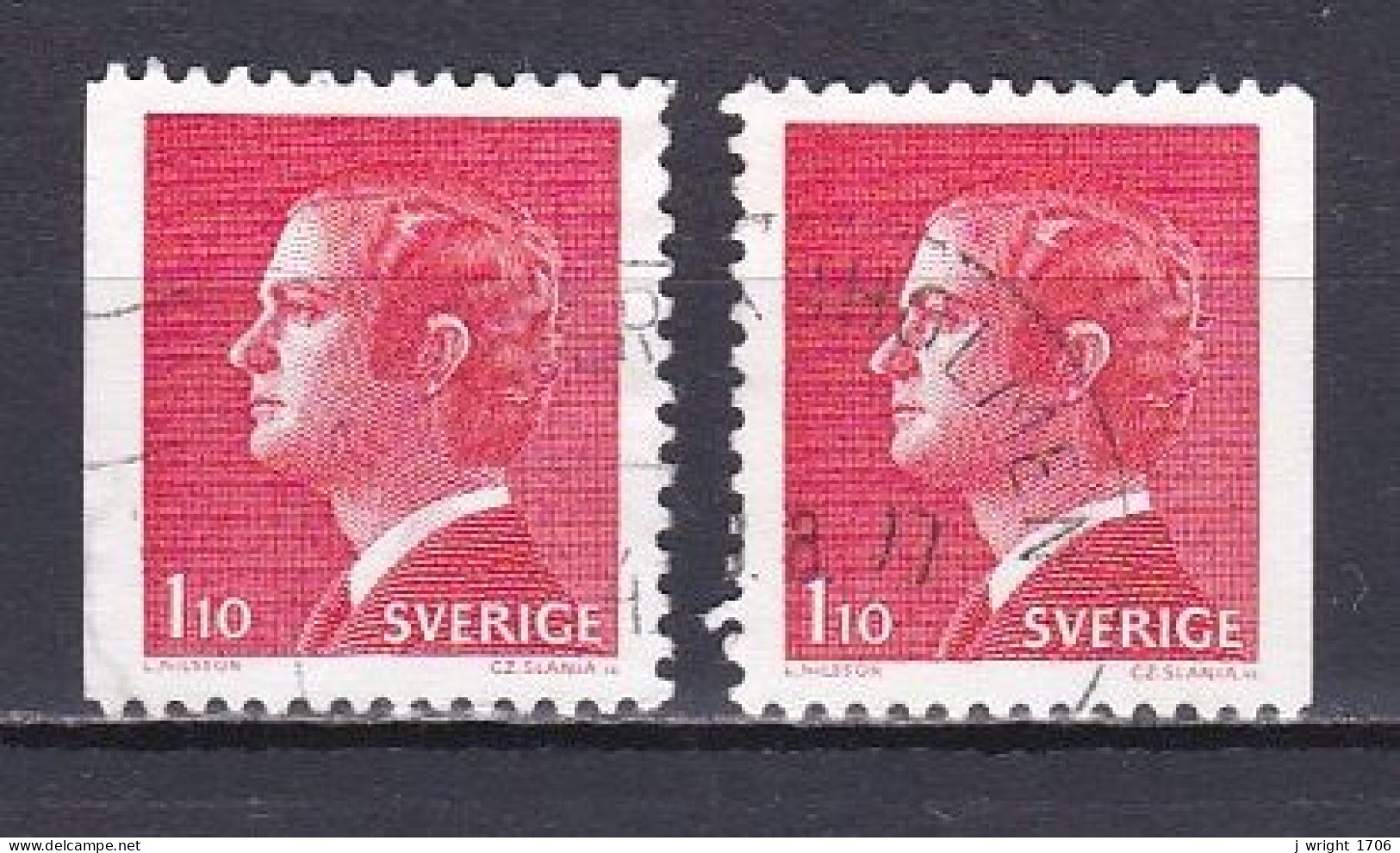 Sweden, 1977, King Carl XVI Gustaf, 1.10kr/2 X Perf 3 Sides, USED - Used Stamps