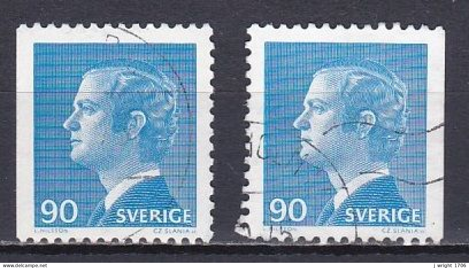 Sweden, 1975, King Carl XVI Gustaf, 90ö/2 X Perf 3 Sides, USED - Used Stamps