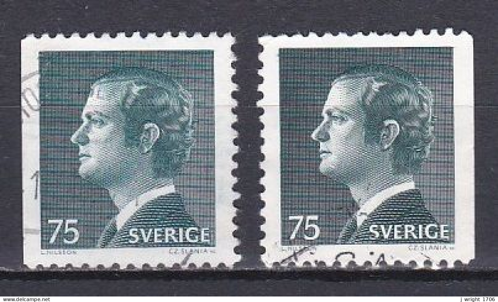 Sweden, 1974, King Carl XVI Gustaf, 75ö/2 X Perf 3 Sides, USED - Used Stamps
