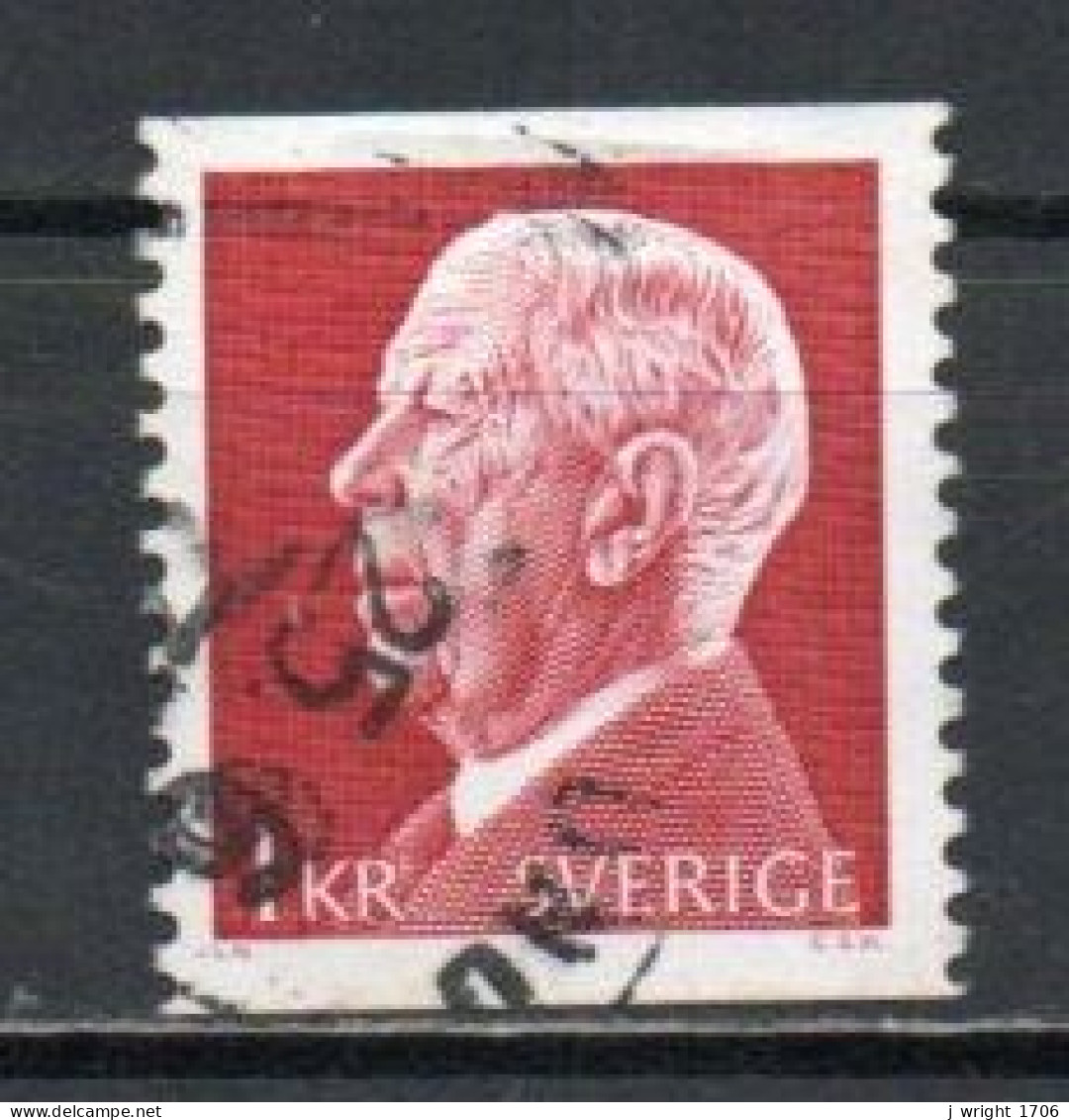 Sweden, 1972, King Gustaf VI Adolf, 1kr/Perf 2 Sides, USED - Gebruikt