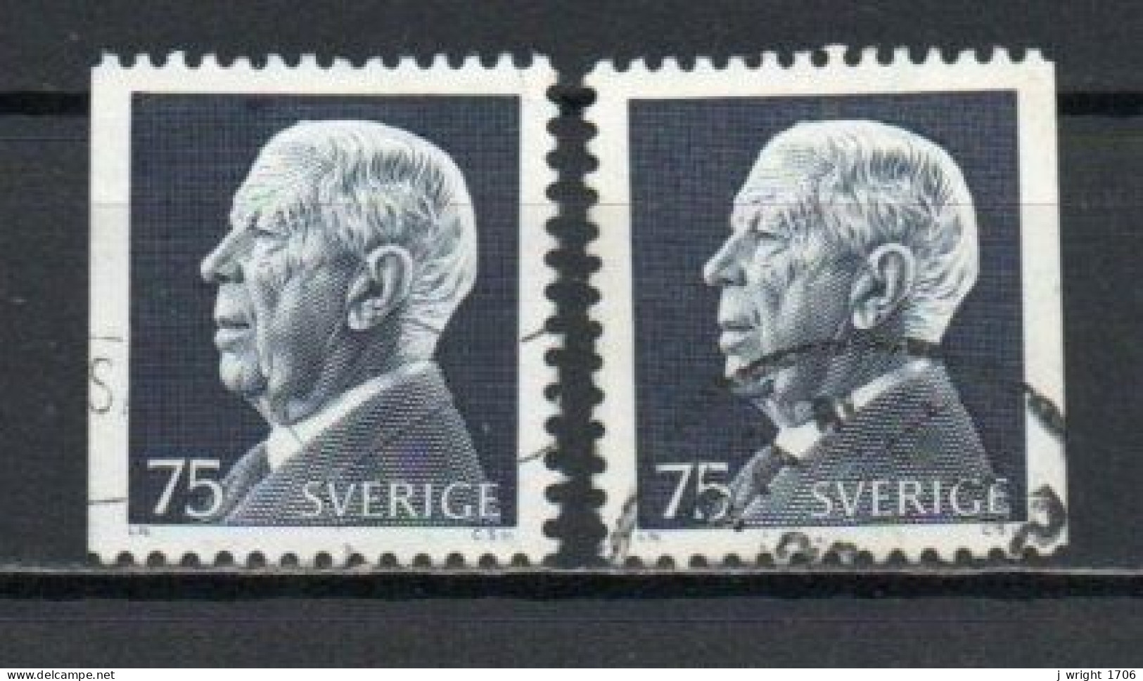 Sweden, 1973, King Gustaf VI Adolf, 75ö/2 X Perf 3 Sides, USED - Gebruikt