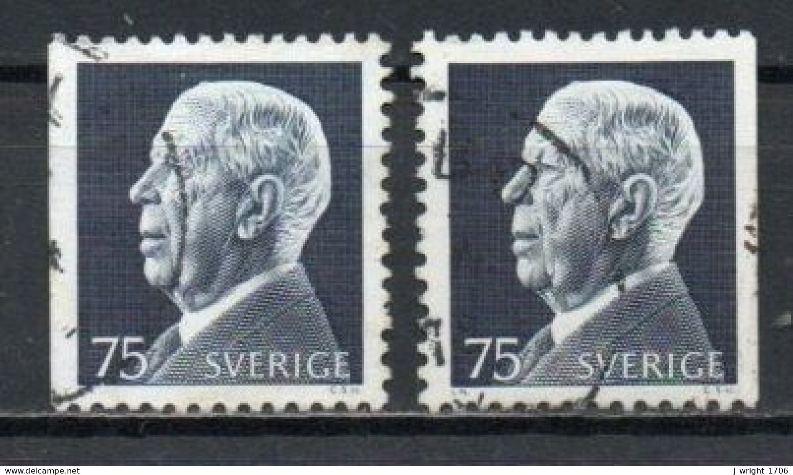 Sweden, 1973, King Gustaf VI Adolf, 75ö/2 X Perf 3 Sides, USED - Used Stamps