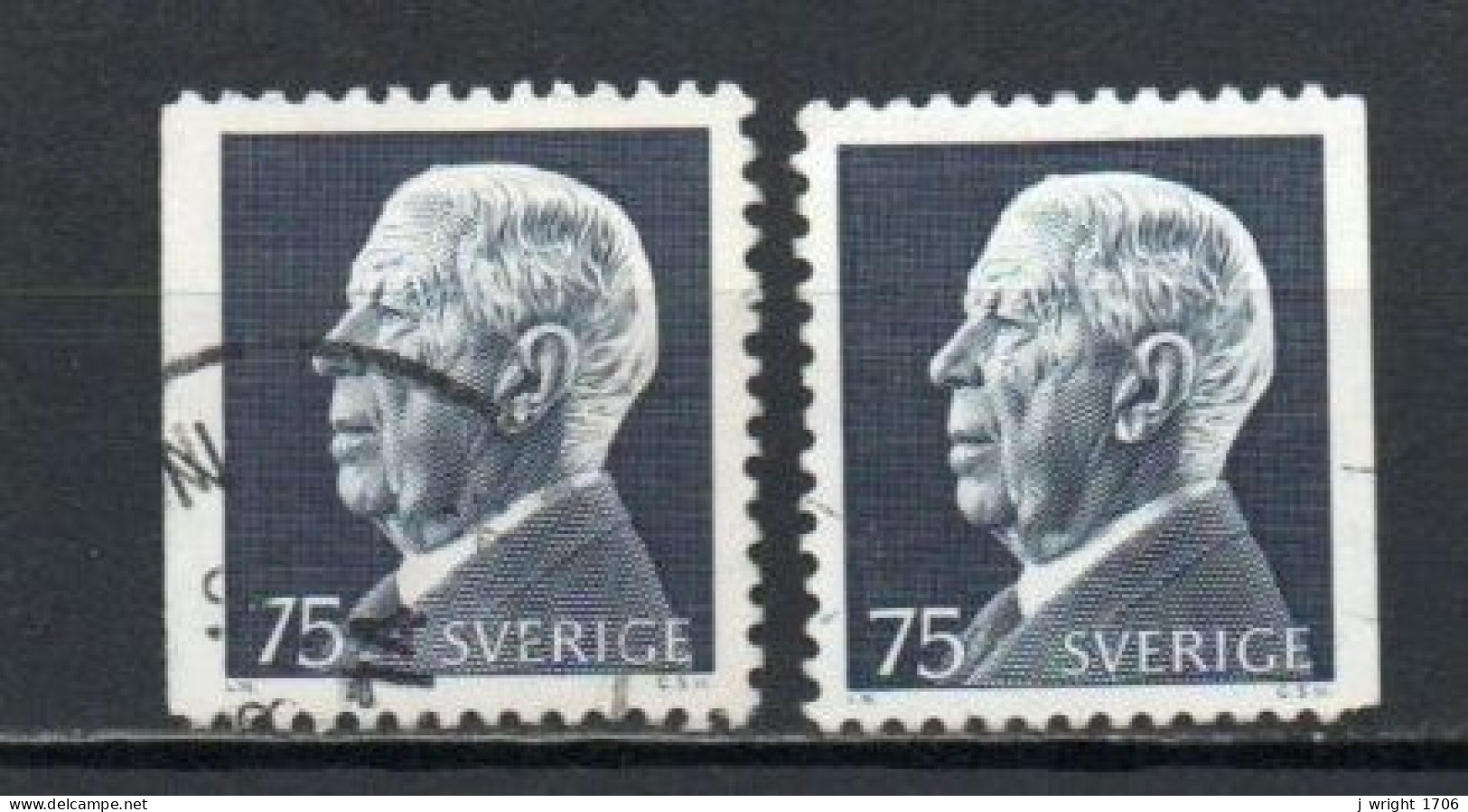 Sweden, 1973, King Gustaf VI Adolf, 75ö/2 X Perf 3 Sides, USED - Gebruikt