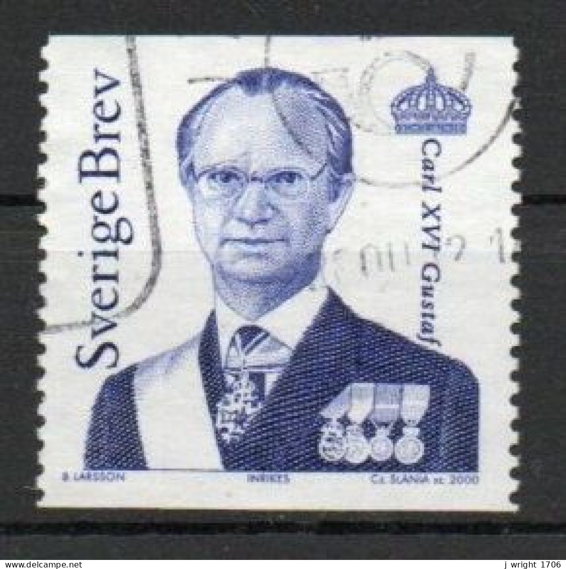 Sweden, 2000, King Carl XVI Gustaf, Letter/Dark Blue, USED - Usados