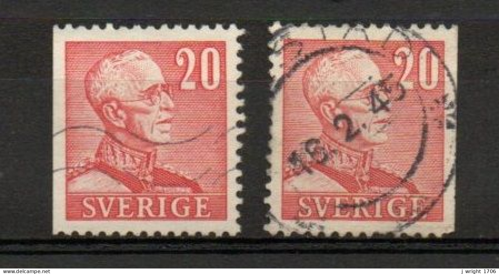 Sweden, 1942, King Gustaf V, 20ö/Large '20'/2 X Perf 3 Sides, USED - Used Stamps