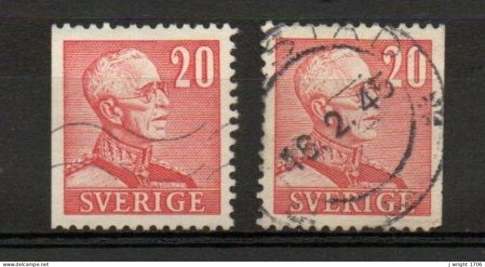 Sweden, 1942, King Gustaf V, 20ö/Large '20'/2 X Perf 3 Sides, USED - Gebraucht