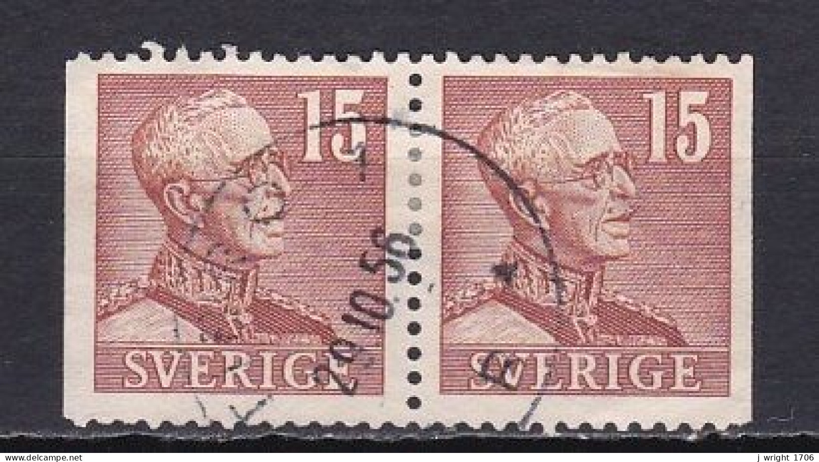 Sweden, 1945, King Gustaf V, 15ö/Joined Pair, USED - Used Stamps