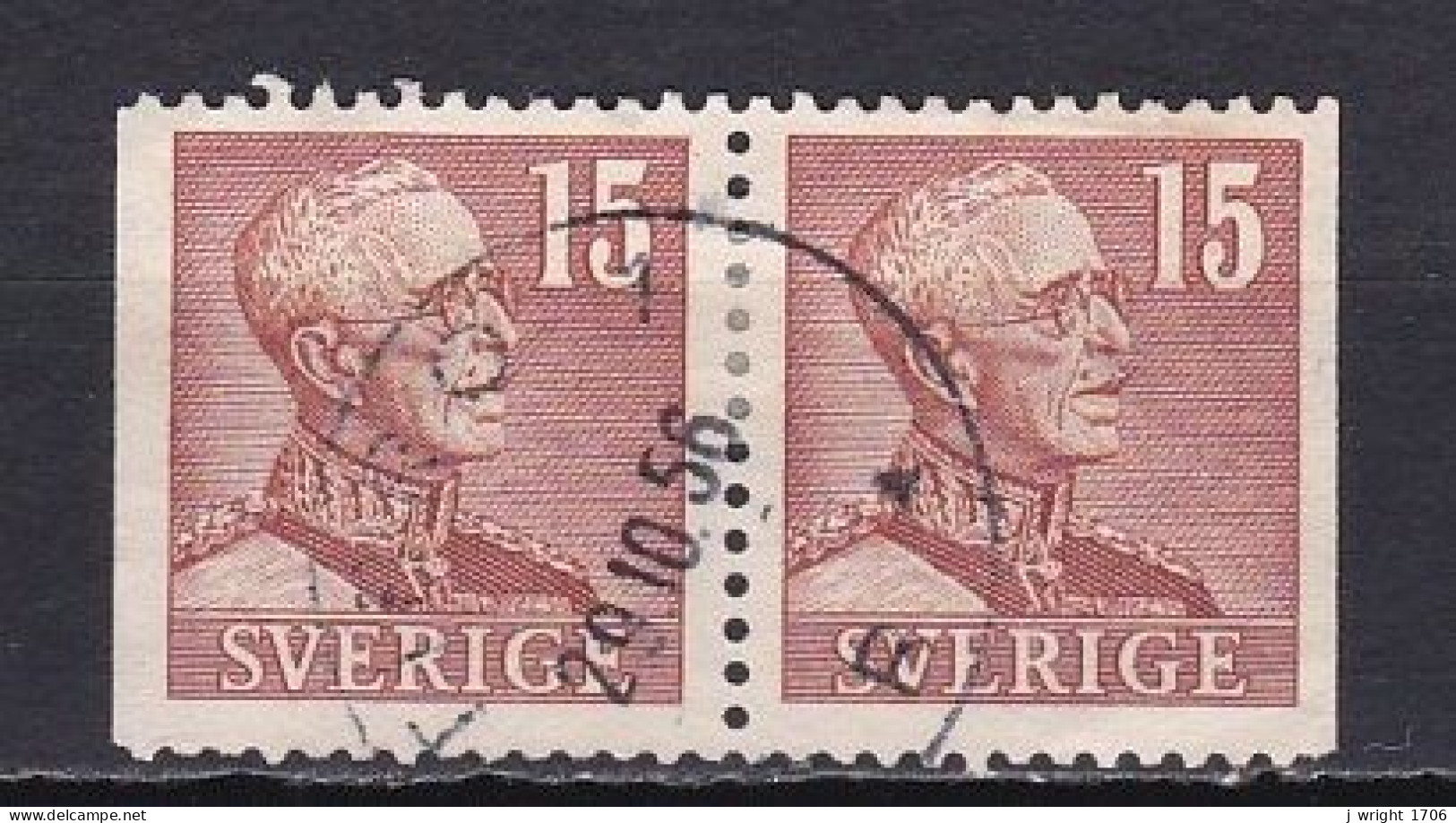 Sweden, 1945, King Gustaf V, 15ö/Joined Pair, USED - Oblitérés