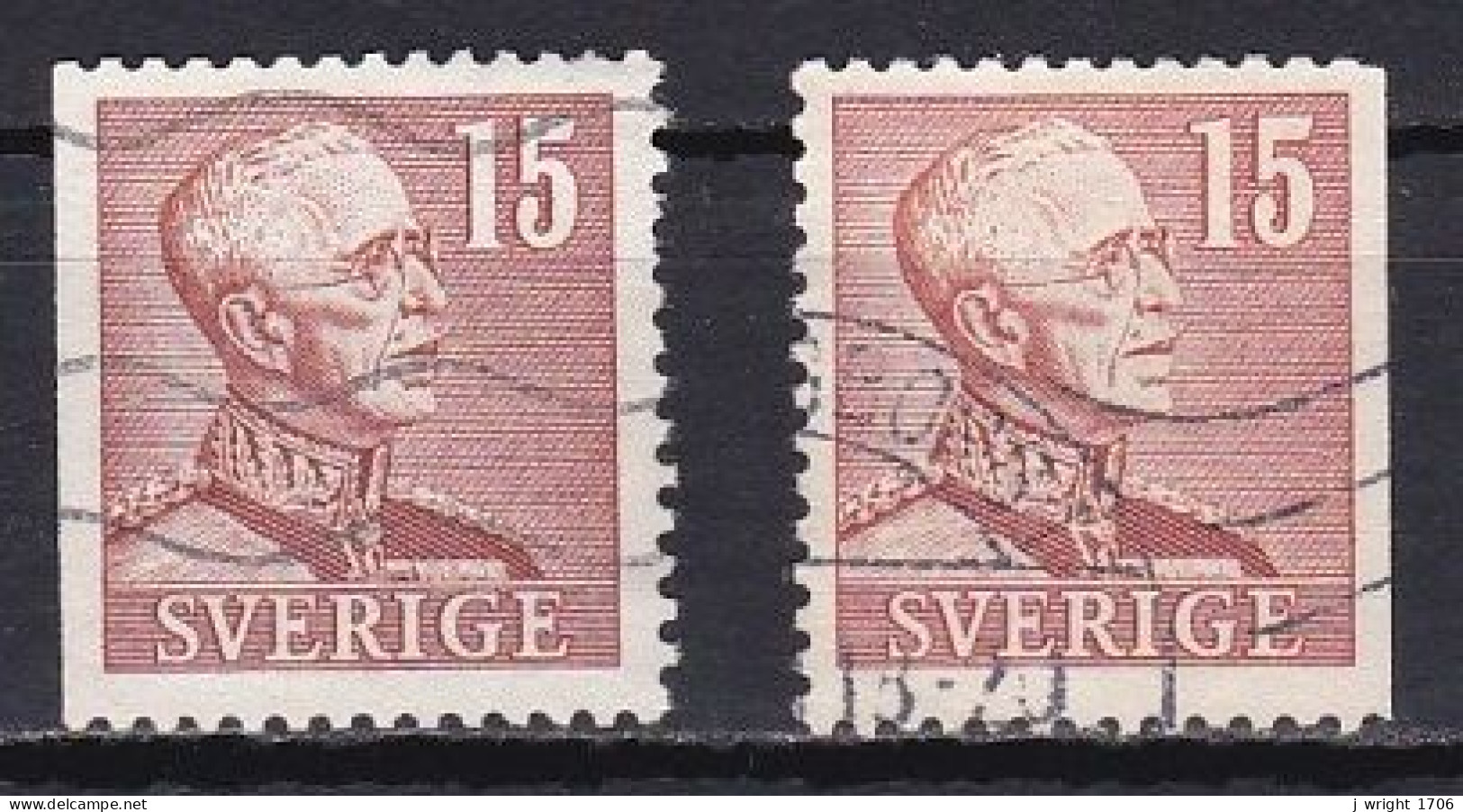 Sweden, 1945, King Gustaf V, 15ö/2 X Perf 3 Sides, USED - Used Stamps