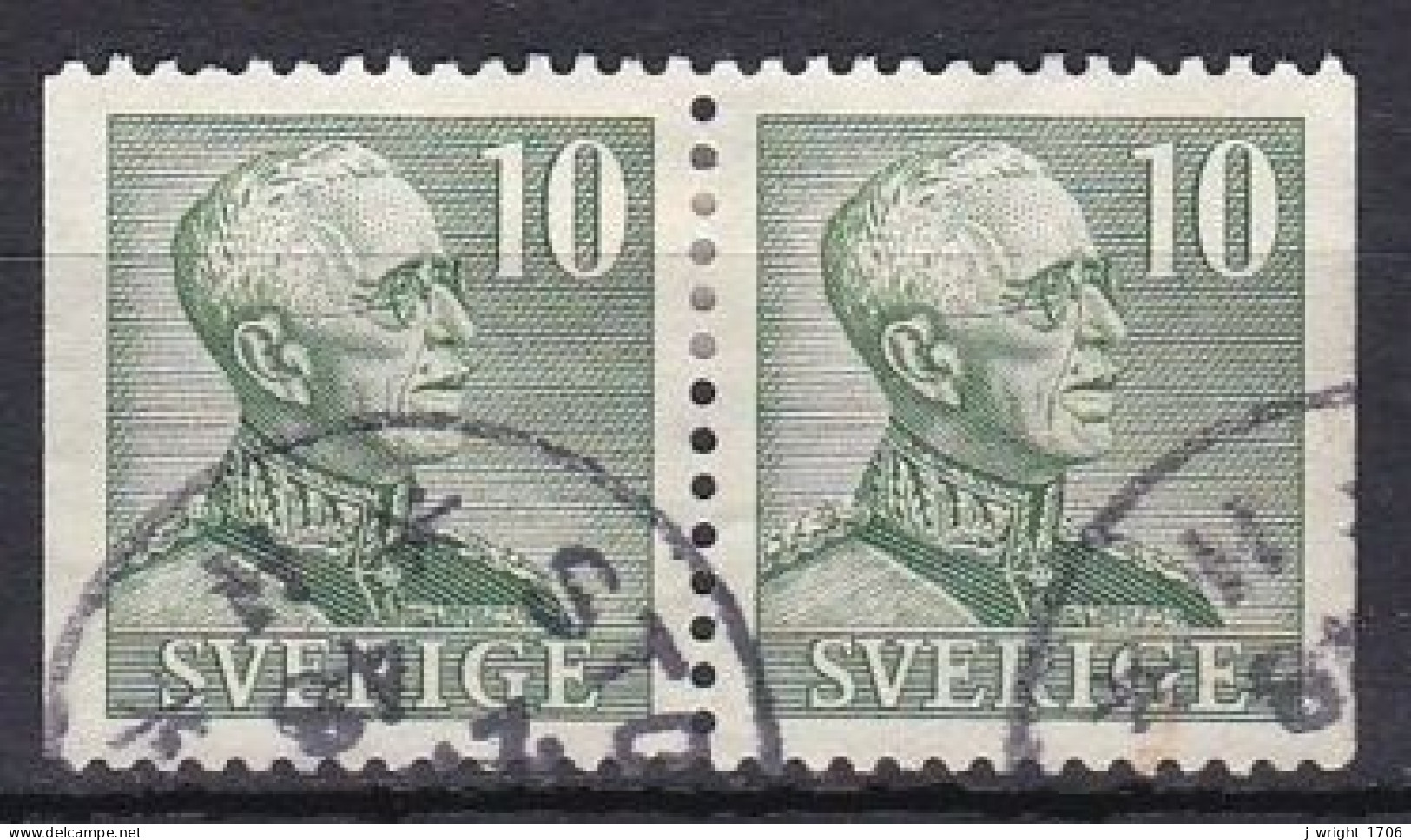 Sweden, 1948, King Gustaf V/Green, 10ö/Joined Pair, USED - Oblitérés