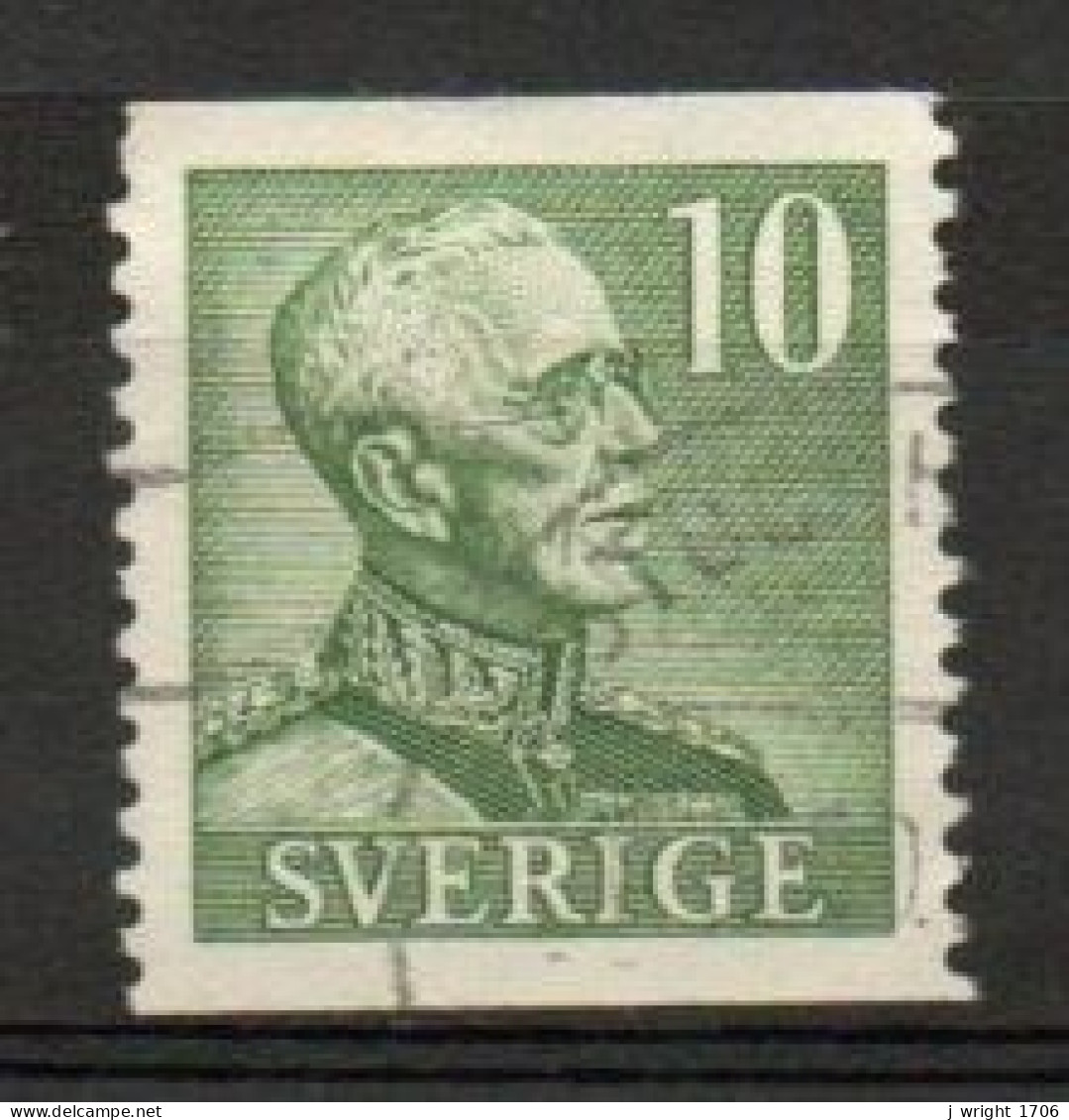 Sweden, 1948, King Gustaf V/Green, 10ö/Perf 2 Sides, USED - Oblitérés