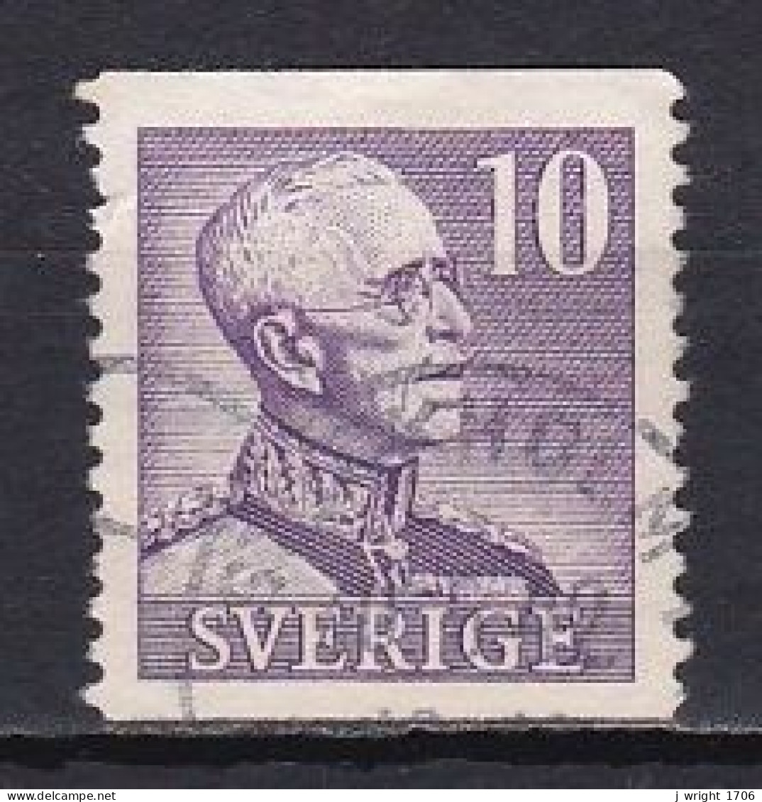 Sweden, 1939, King Gustaf V, 10ö/Violet Large '10'/Perf 2 Sides, USED - Gebraucht