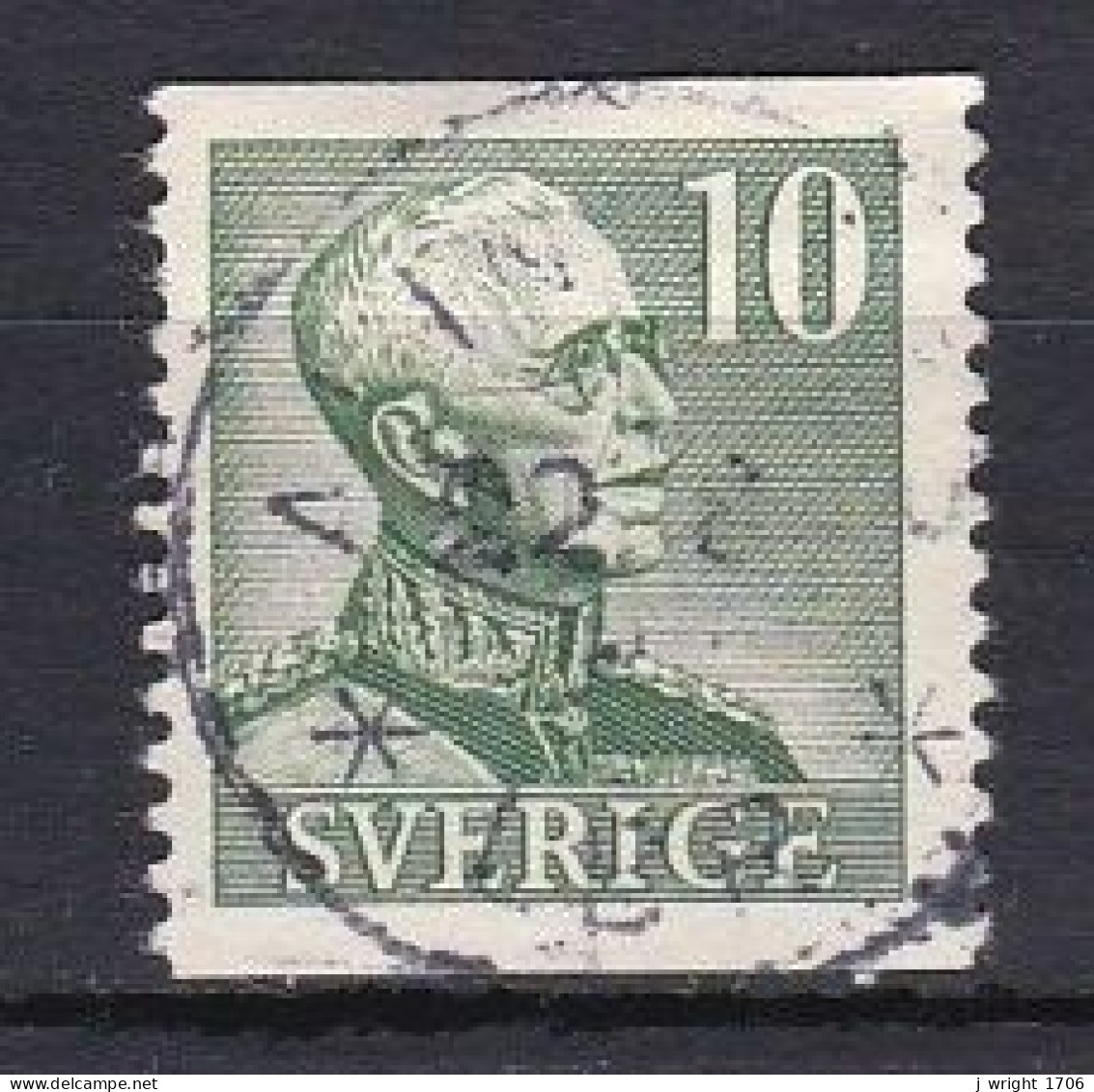 Sweden, 1948, King Gustaf V/Green, 10ö/Perf 2 Sides, USED - Used Stamps
