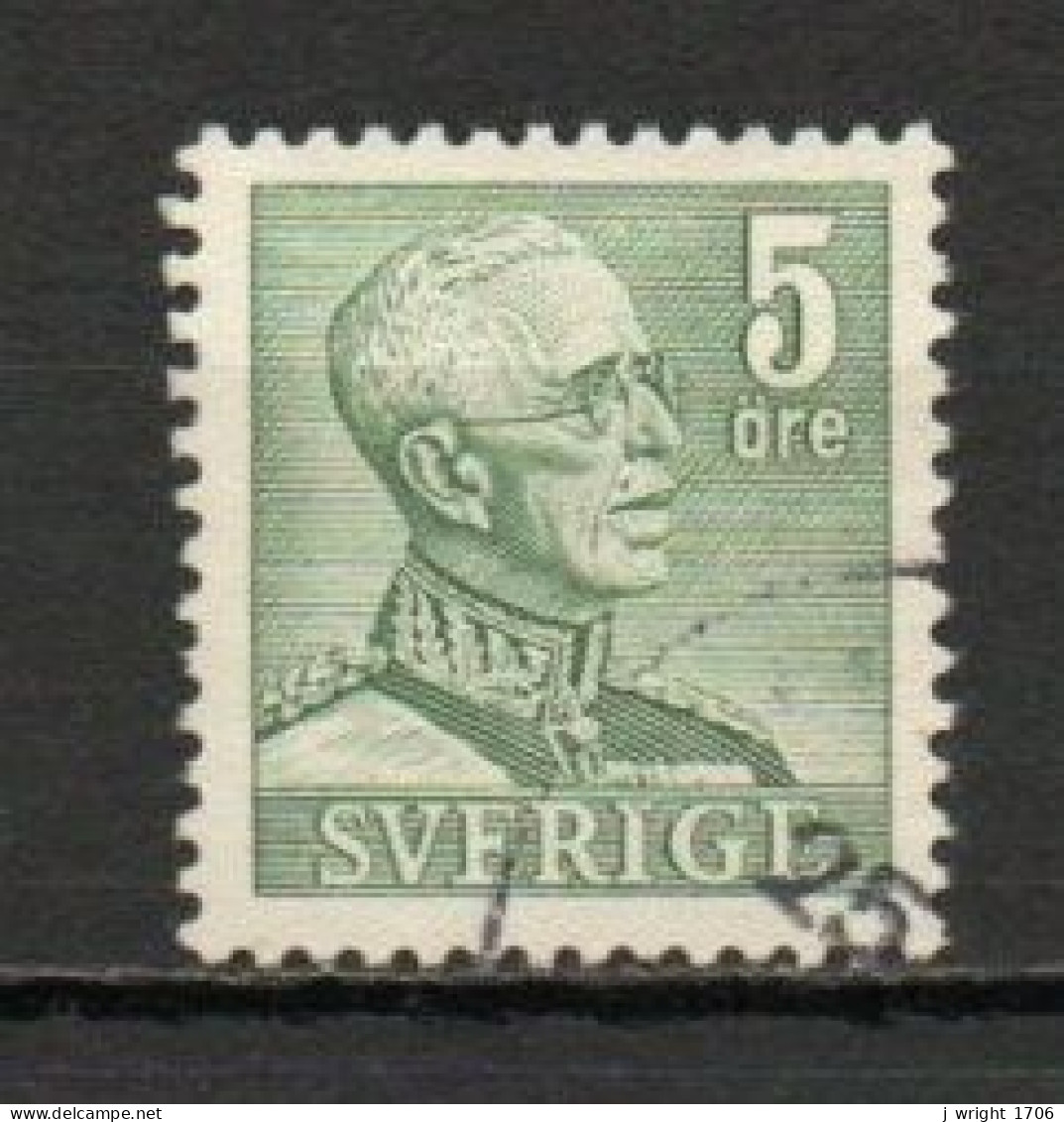 Sweden, 1946, King Gustaf V, 5ö/Green/Perf 4 Sides, USED - Gebruikt