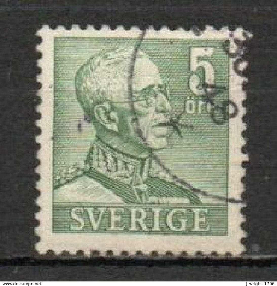 Sweden, 1946, King Gustaf V, 5ö/Green/Perf 4 Sides, USED - Gebruikt