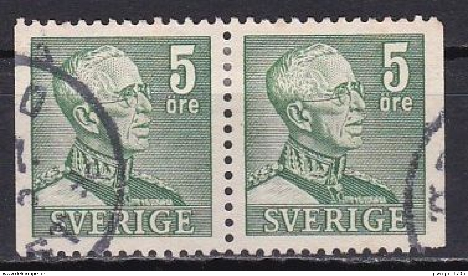 Sweden, 1941, King Gustaf V, 5ö/Green/Joined Pair, USED - Oblitérés