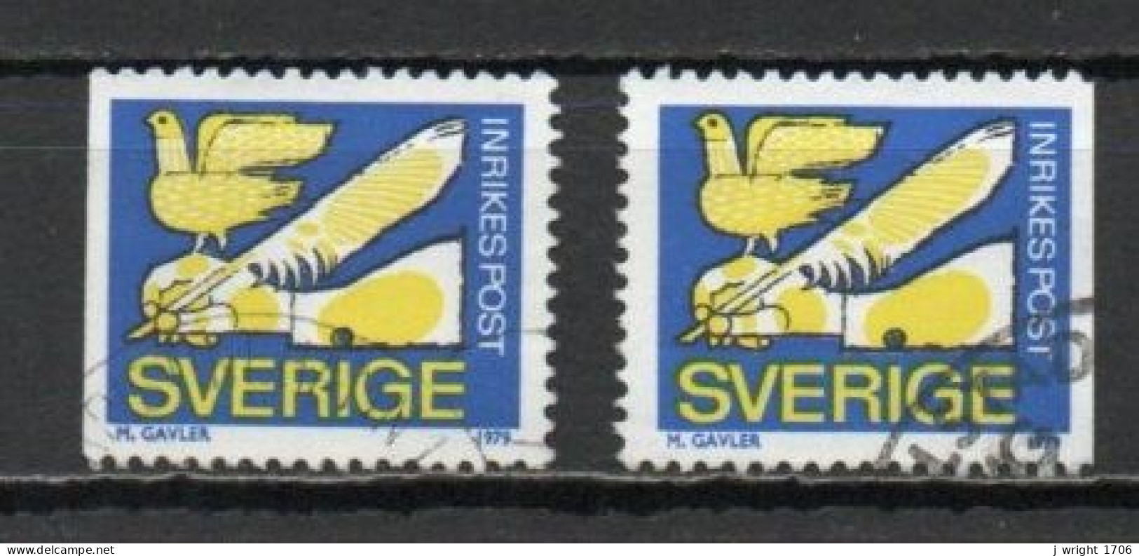 Sweden, 1979, Pigeon & Writing Quill, Rebate Stamp/2 X Perf 3 Sides, USED - Usati