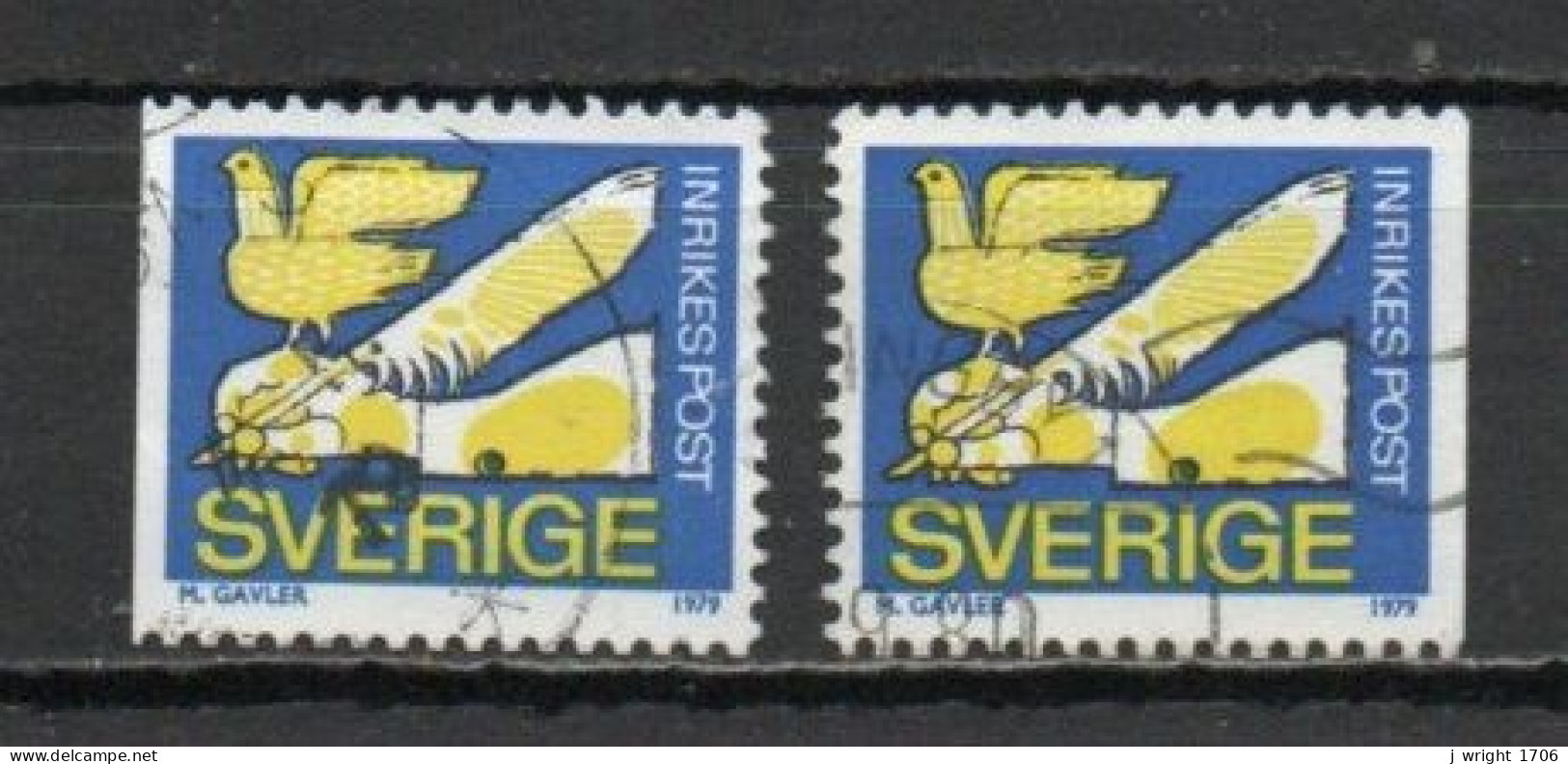 Sweden, 1979, Pigeon & Writing Quill, Rebate Stamp/2 X Perf 3 Sides, USED - Gebraucht