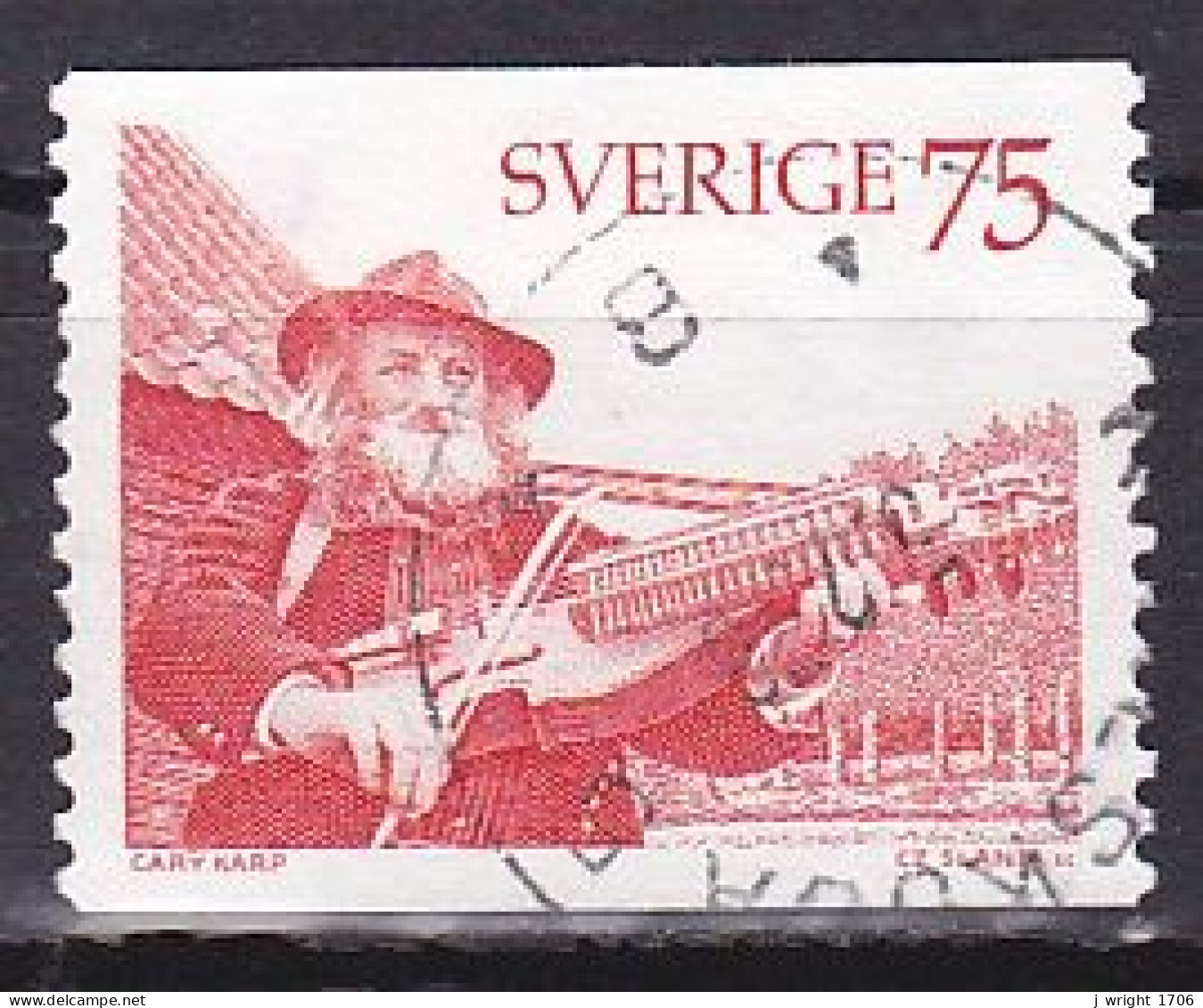 Sweden, 1975, Man Playing Key Fiddle, 75ö, USED - Gebraucht