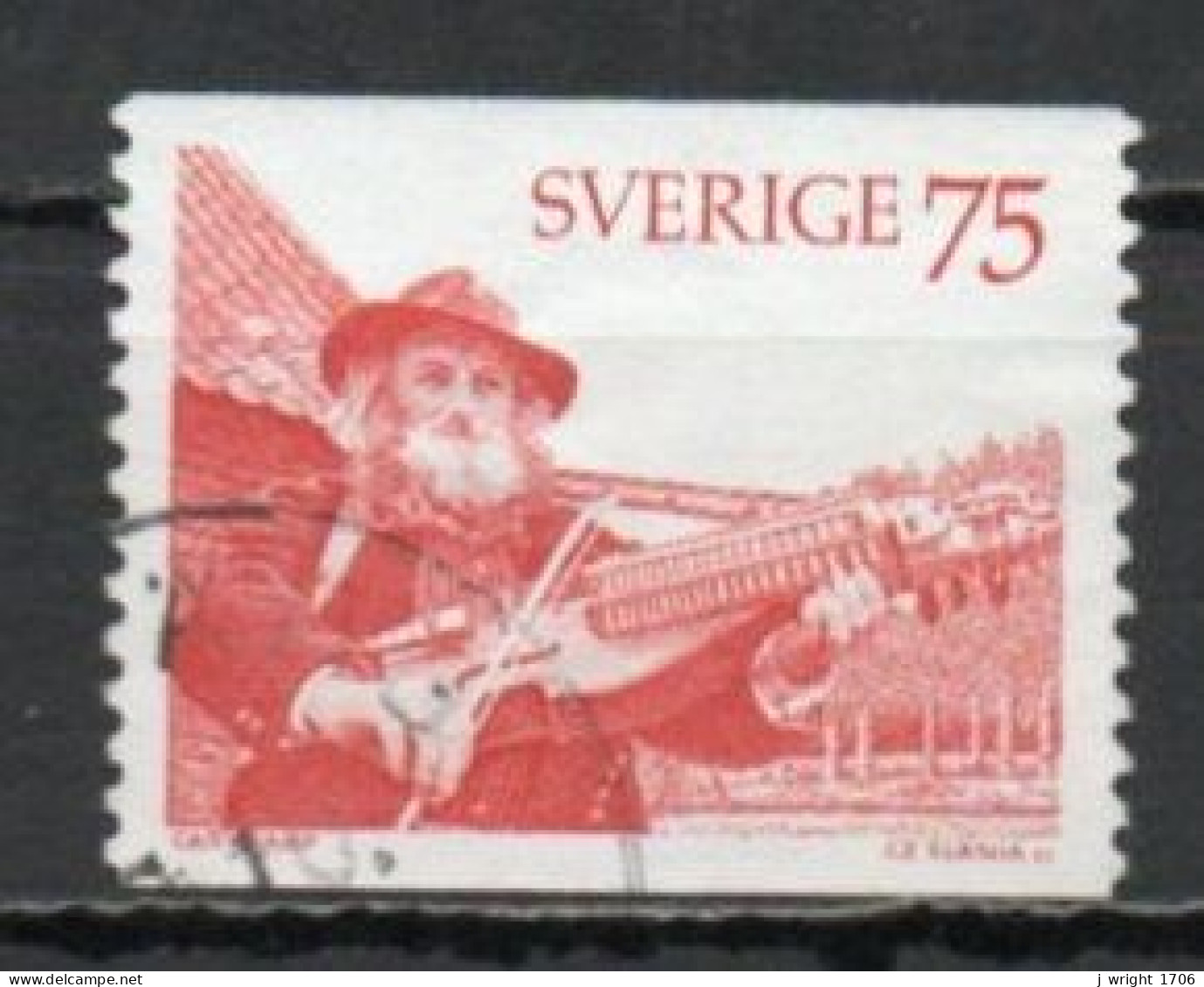 Sweden, 1975, Man Playing Key Fiddle, 75ö, USED - Oblitérés