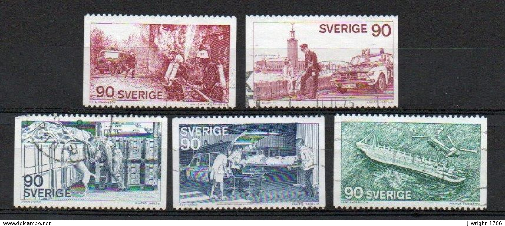 Sweden, 1975, Public Services Watching Guarding & Helping, Set, USED - Usados