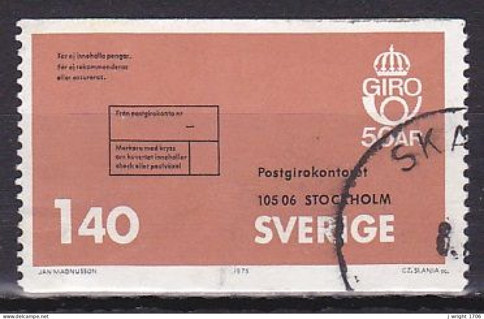 Sweden, 1975, Postal Giro 50th Anniv, 1.40kr, USED - Oblitérés