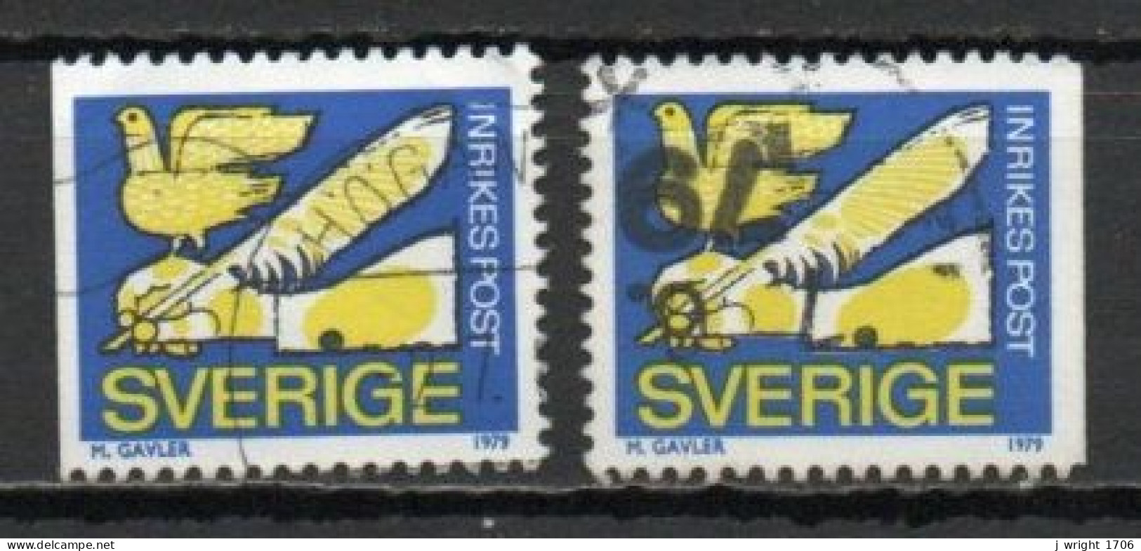 Sweden, 1979, Pigeon & Writing Quill, Rebate Stamp/2 X Perf 3 Sides, USED - Gebraucht