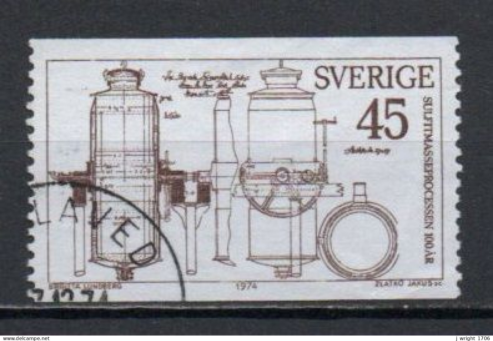 Sweden, 1974, Sulphite Pulp Process Centenary, 45ö, USED - Oblitérés