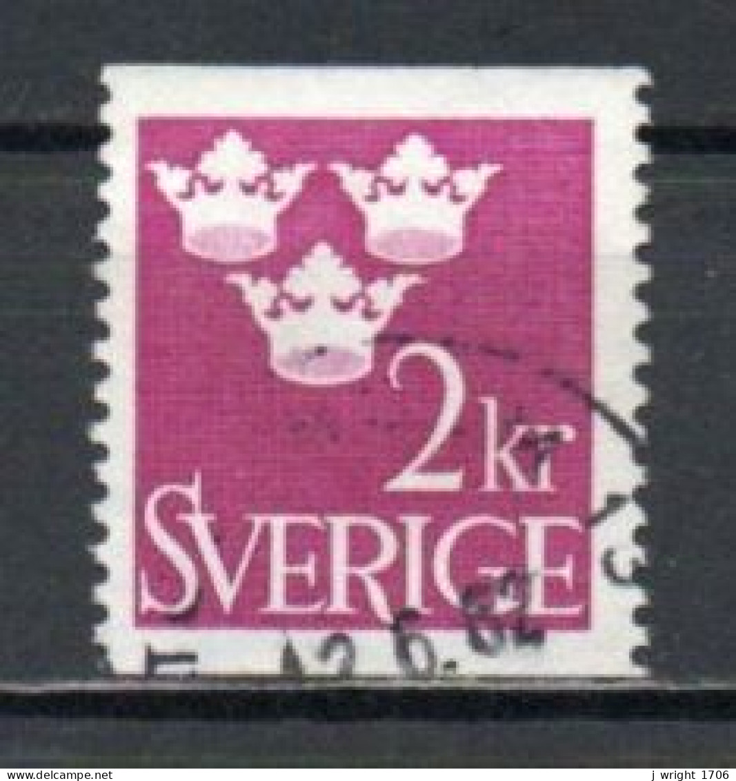 Sweden, 1952, Three Crowns, 2kr/Red Violet, USED - Usados