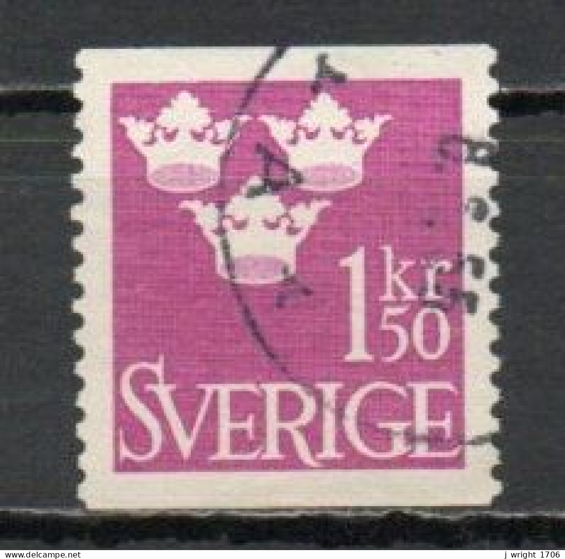 Sweden, 1951, Three Crowns, 1.50kr/Red Violet, USED - Used Stamps