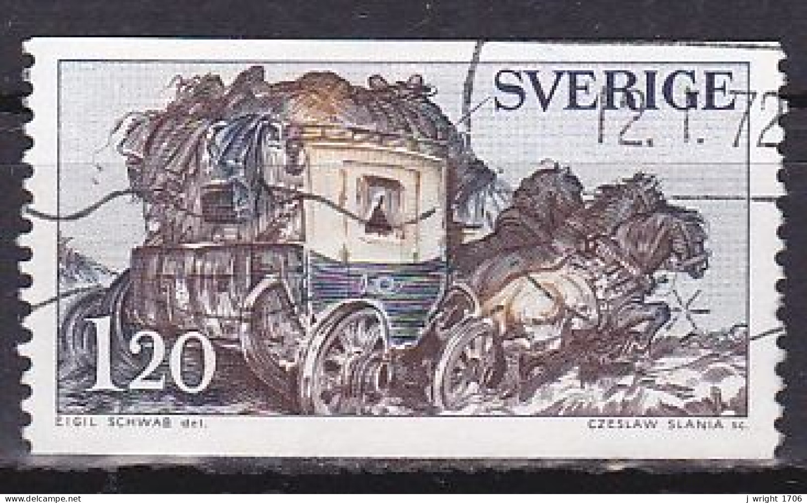 Sweden, 1971, Mail Coach, 1.20kr, USED - Used Stamps