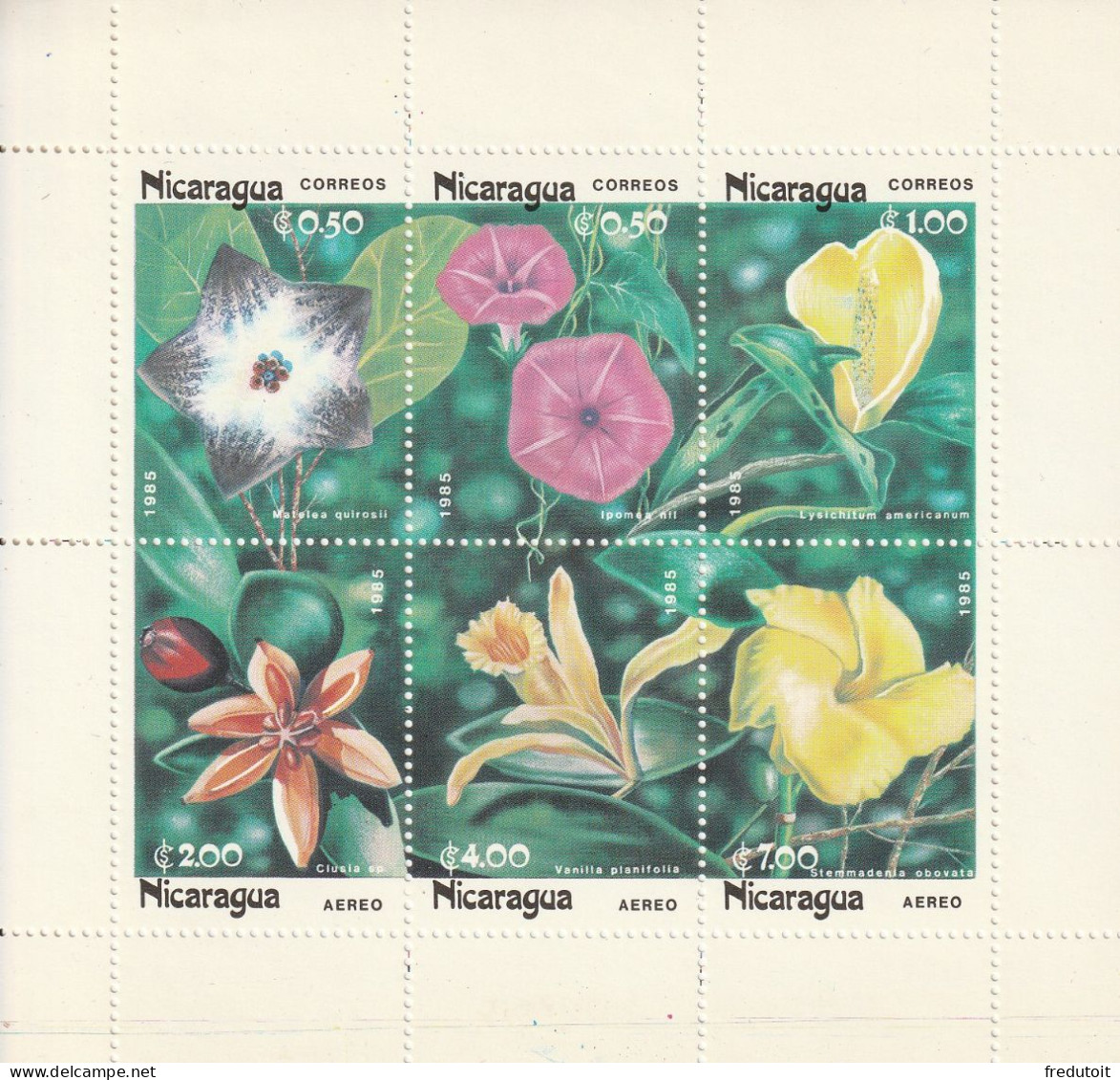 NICARAGUA - Feuillet N°1365/7+PA ** (1985) Fleurs - Nicaragua
