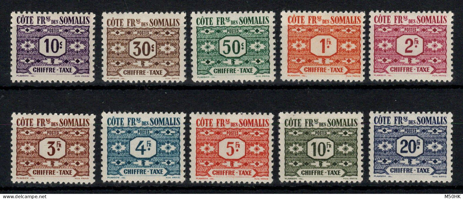 Cote Des Somalis - Taxe YV 44 à 53 N** MNH Luxe Complete , Cote 16 Euros - Ungebraucht