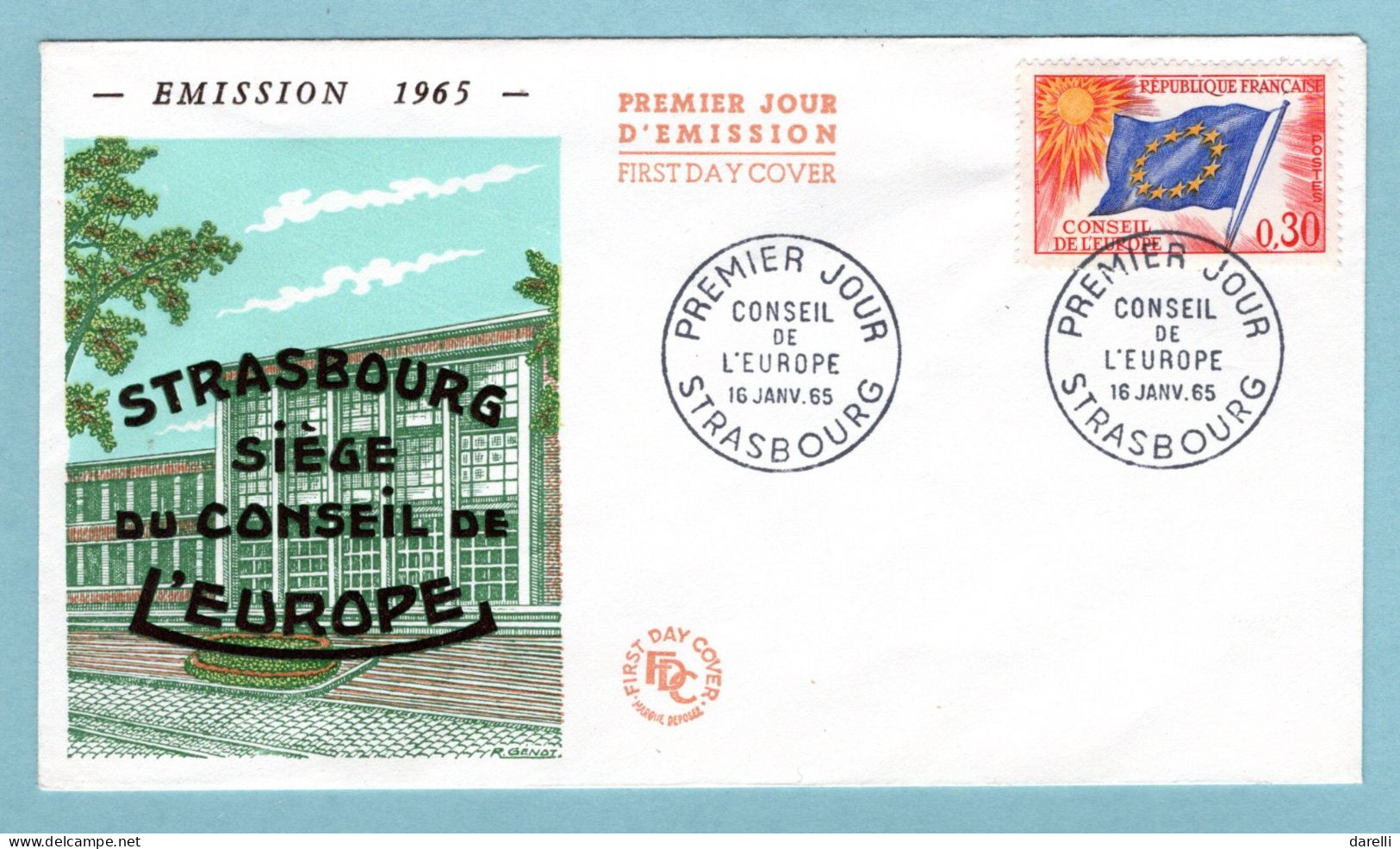 FDC France 1965 - Conseil De L’Europe 1965 - YT 30 - 0,30 Rouge - Strasbourg - 1960-1969