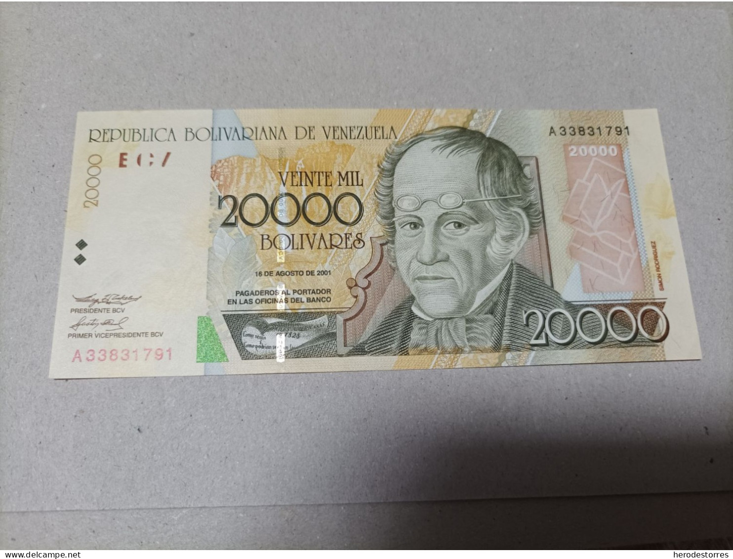 Billete Venezuela, 20000 Bolívares, Serie A, Año 2001, AUNC - Venezuela