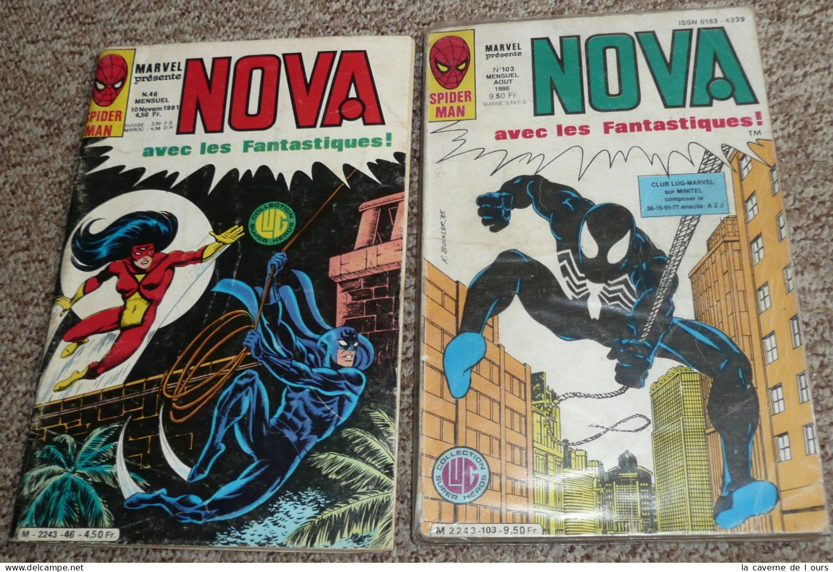 MARVEL Présente, Lot 2 NOVA N°46 1981 & 103 Aout 1986, Collection LUG Super-Héros, FANTASTIQUES 4, Spiderman - Nova