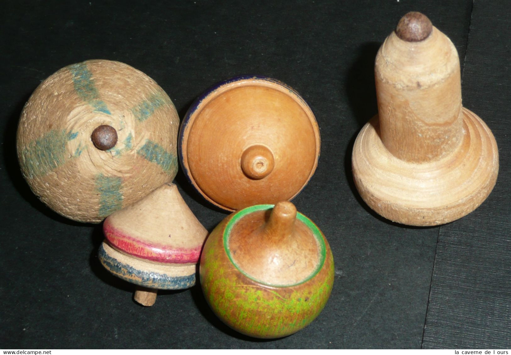 Rare Lot De 5 Toupies Anciennes En Bois, Toupie - Toy Memorabilia