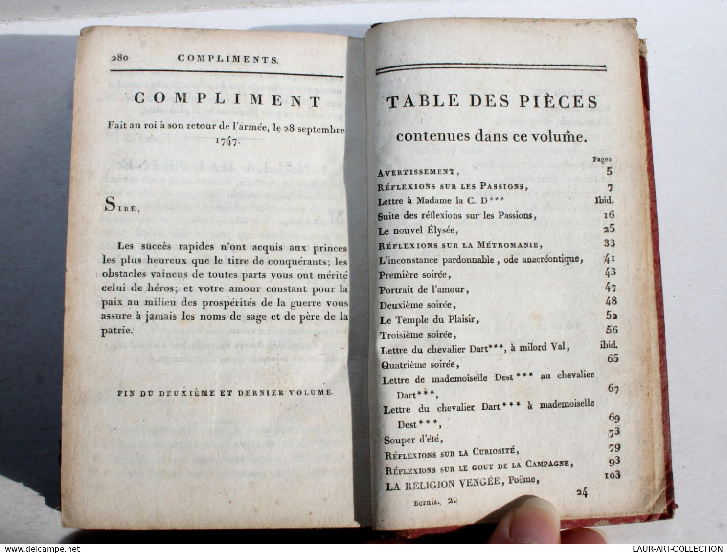 RARE OEUVRES DE F-J. DE PIERRE CARDINAL DE BERNIS Ed. STEREOTYPE 1803 TOME 1+2/2 / ANCIEN LIVRE XIXe SIECLE (1803.17')