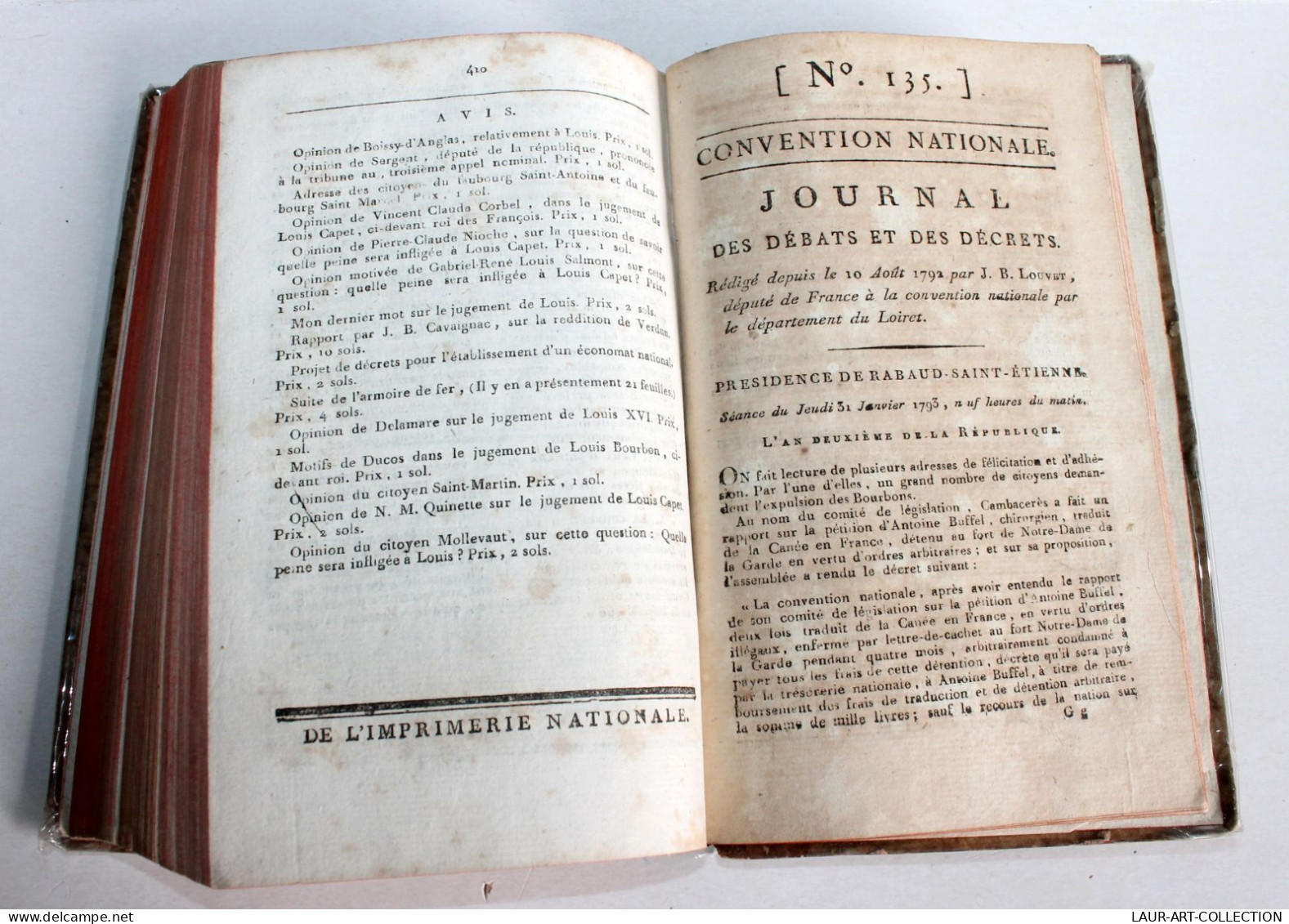 1792 CONVENTION NATIONALE, JOURNAL DES DEBATS ET DECRETS, N°106 A 135 Par LOUVET / ANCIEN LIVRE XIXe SIECLE (1803.20) - 1801-1900