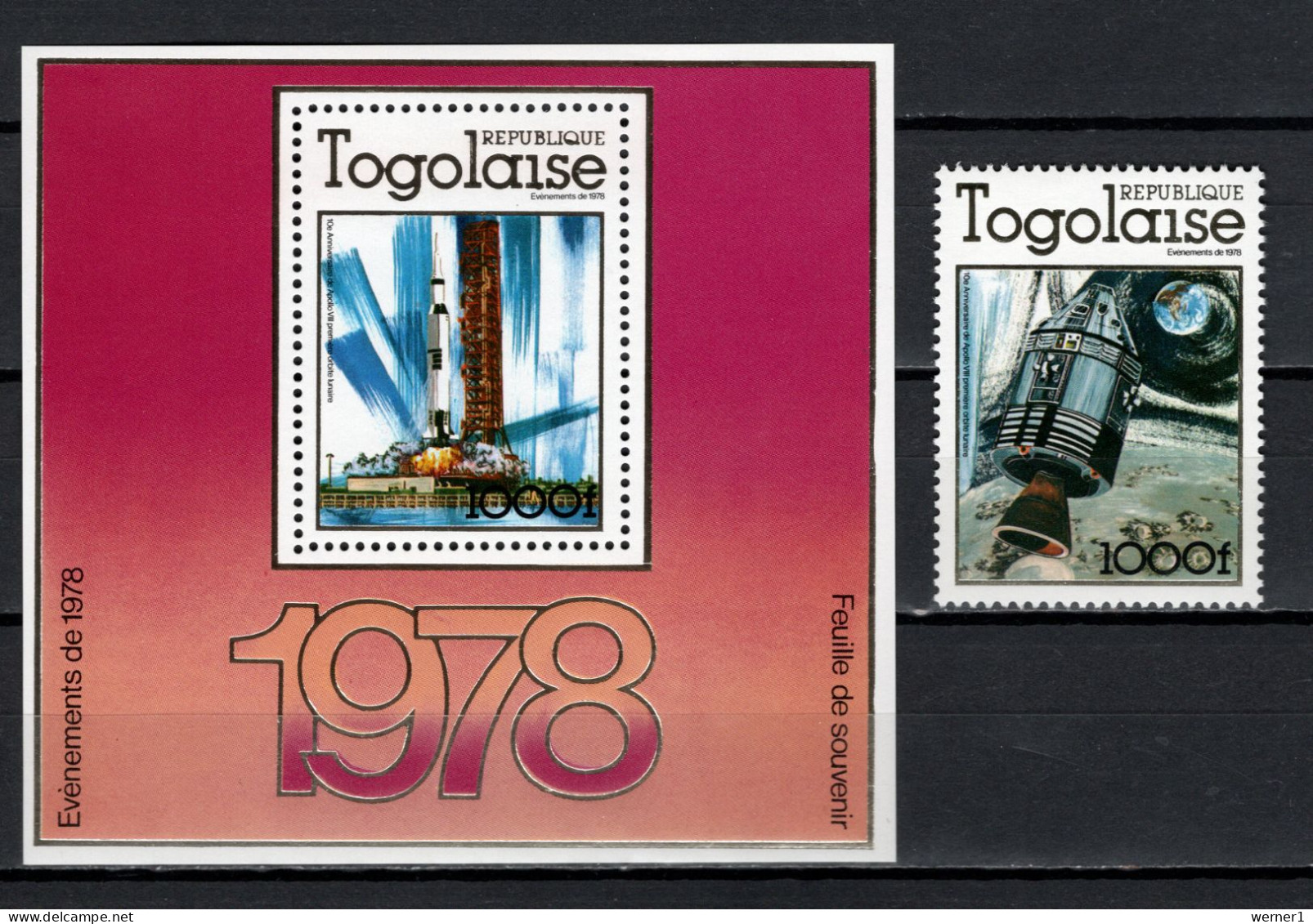 Togo 1978 Space, 10th Anniversary Of Apollo 8 Stamp + S/s MNH - Afrika